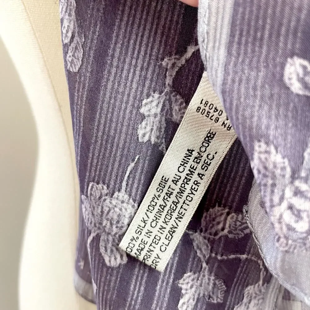 Vintage 90s Anne Klein Silk‎ Scarf Rectangle Purple Floral Cottagecore Fairy